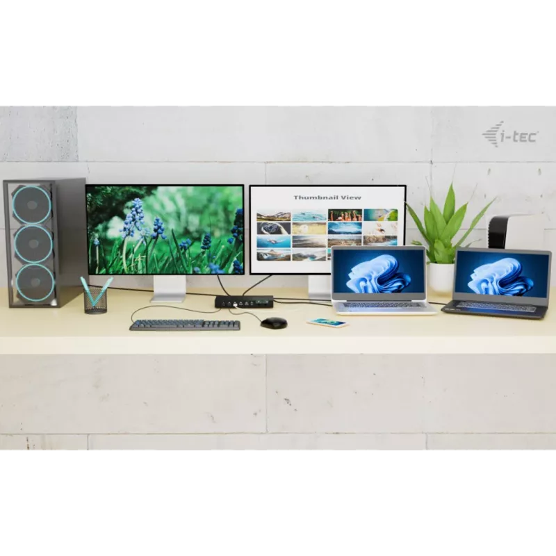 ITEC i-tec USB-C KVM Dock PRO voor drie hosts, dual-video, 2x Power Delivery (max. 92W), USB 3.2, 10 Gbit/s, Gigabit-Ethernet