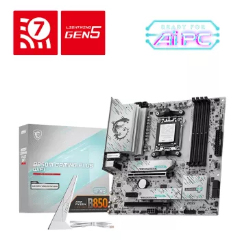 Moederbord MSI B850M GAMING PLUS WIFI — AMD B850, socket AM5, micro ATX, DDR5, 4x DIMM, 3x M.2, Wi‑Fi 7, 5 Gb LAN