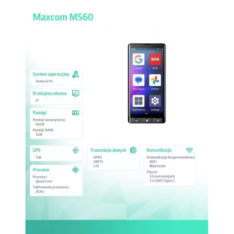 MAXCOM MS601 4G smartphone voor senioren, 6 inch, 4GB/64GB, Android 14, zwart