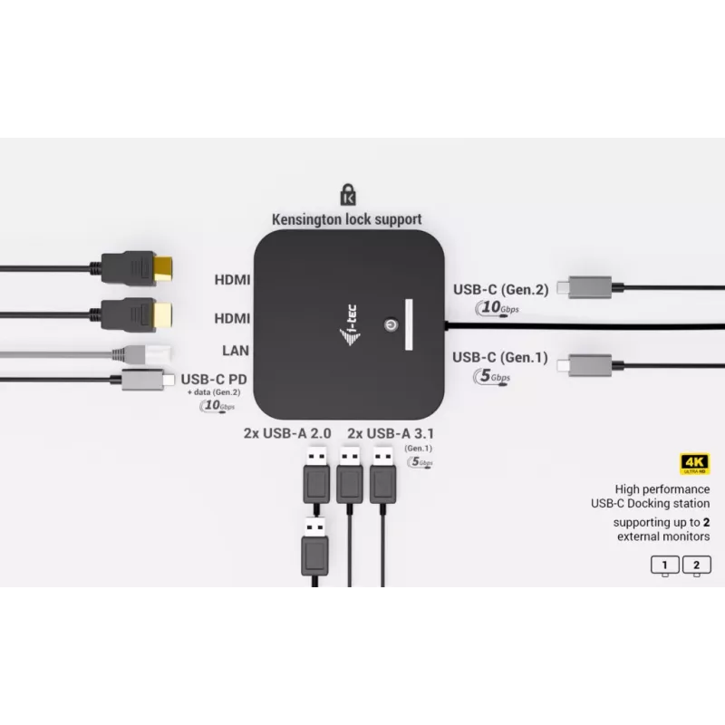 USB-C Dual HDMI-adapter ITEC C31DUALHDMIDPD100 — dual HDMI 4K@60Hz, USB-C Power Delivery 100W