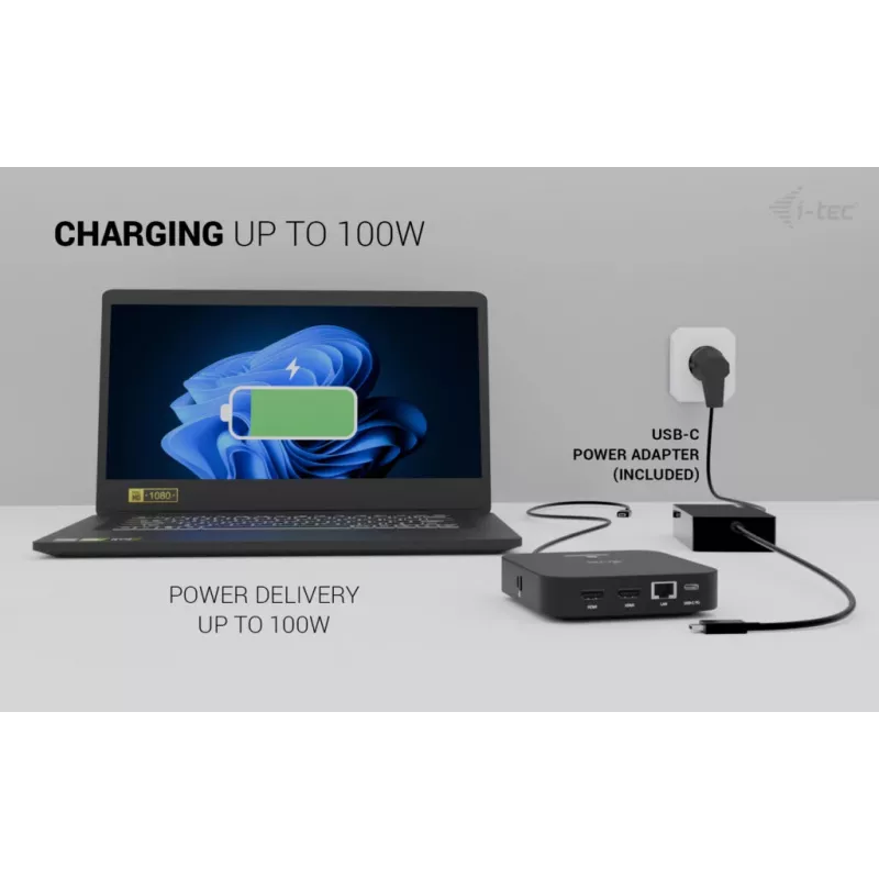 USB-C Dual HDMI-adapter ITEC C31DUALHDMIDPD100 — dual HDMI 4K@60Hz, USB-C Power Delivery 100W