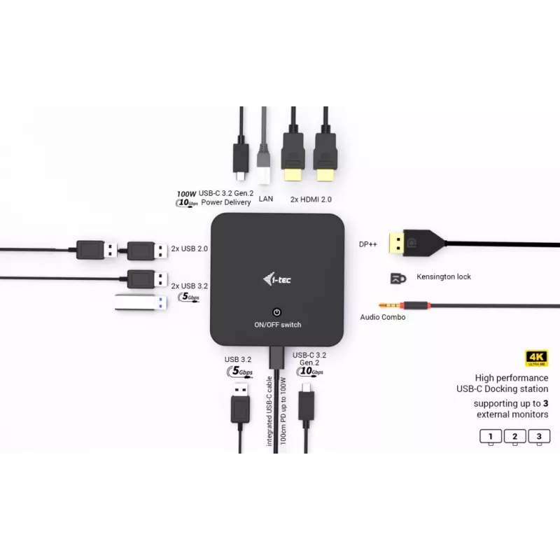 USB-C DisplayPort naar dual-HDMI-adapter ITEC C31TRIPLEVIDEODPPRO 4K 60Hz, 100W Power Delivery