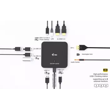 i-tec USB-C DP Dual HDMI-dockingstation met Power Delivery 100 W + universele oplader 100 W