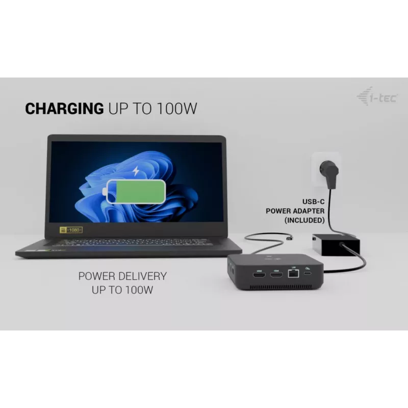 i-tec USB-C DP Dual HDMI-dockingstation met Power Delivery 100 W + universele oplader 100 W