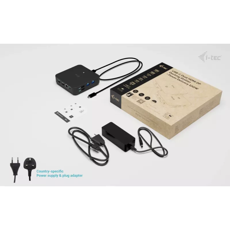 i-tec USB-C DP Dual HDMI-dockingstation met Power Delivery 100 W + universele oplader 100 W