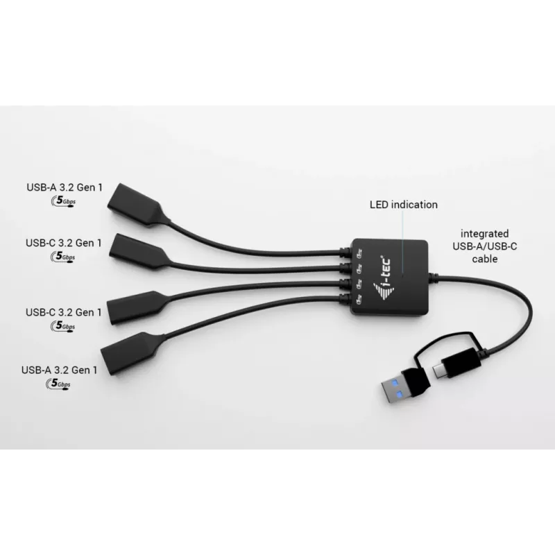 i-tec USB-C/USB-A kabel-hub 4 poorten (2x USB-C, 2x USB-A)