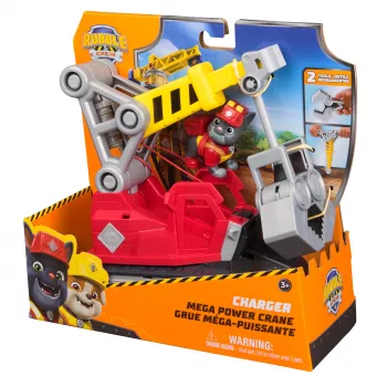 Kraanwagen Spin Master Rubble & Crew Chargers Mega Power kraan met Charger-figuur, 2 afneembare werktuigen, kunststof, voor kinderen vanaf 3 jaar