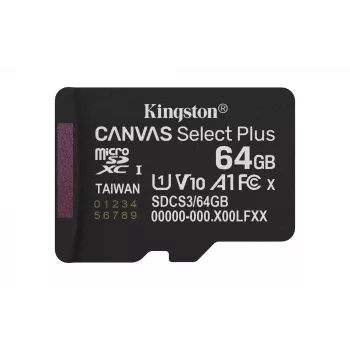Kingston Technology 64GB micSDXC Canvas Select Plus Gen3 100R A1 enkele verpakking w/o ADP