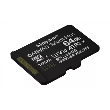 Kingston Technology 64GB micSDXC Canvas Select Plus Gen3 100R A1 enkele verpakking w/o ADP