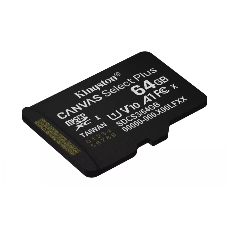 Kingston Technology 64GB micSDXC Canvas Select Plus Gen3 100R A1 enkele verpakking w/o ADP
