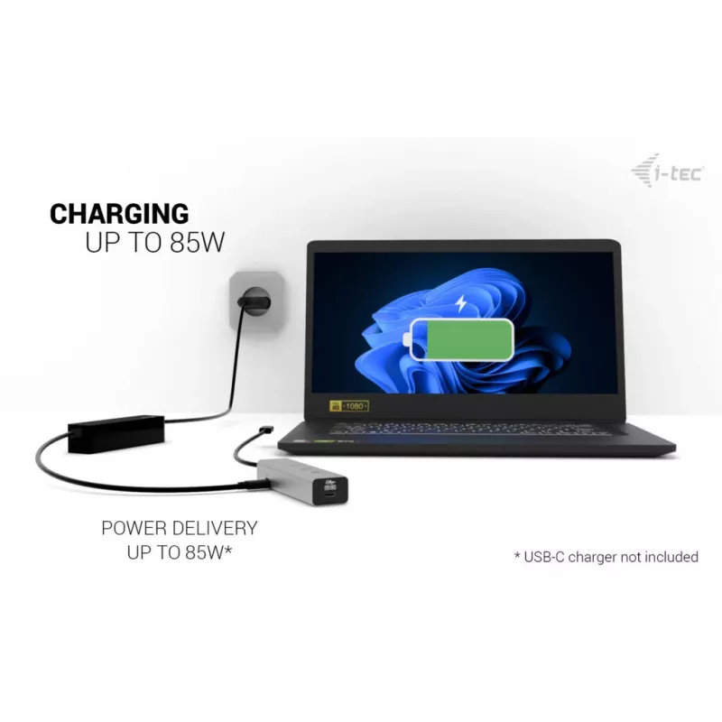 i-tec Metal USB-C Charging HUB 5-poorts met USB-C video 8K + Power Delivery 85W