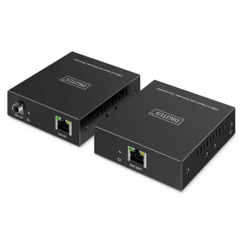 USB 3.2 Gen1 CAT-Extender van DIGITUS DA-73121 — 5 Gbit/s, 4 poorten (3× USB-A, 1× USB-C), 100 m, DC-gevoed