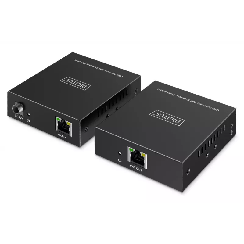 USB 3.2 Gen1 CAT-Extender van DIGITUS DA-73121 — 5 Gbit/s, 4 poorten (3× USB-A, 1× USB-C), 100 m, DC-gevoed