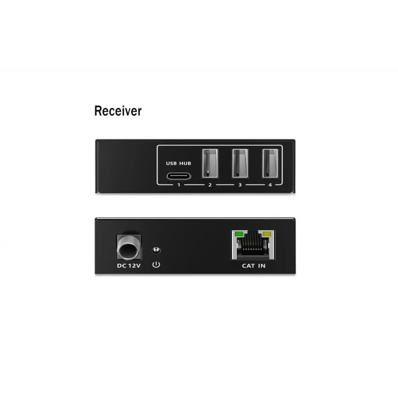 USB 3.2 Gen1 CAT-Extender van DIGITUS DA-73121 — 5 Gbit/s, 4 poorten (3× USB-A, 1× USB-C), 100 m, DC-gevoed