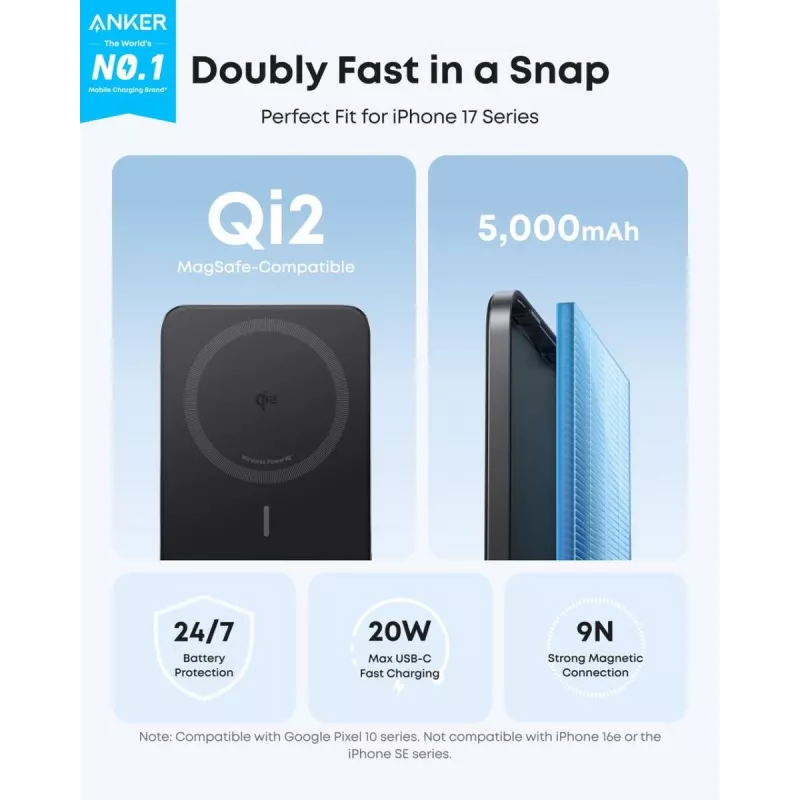 ANKER Nano Magnetic Wireless Power Bank 5000mah 15w zwart