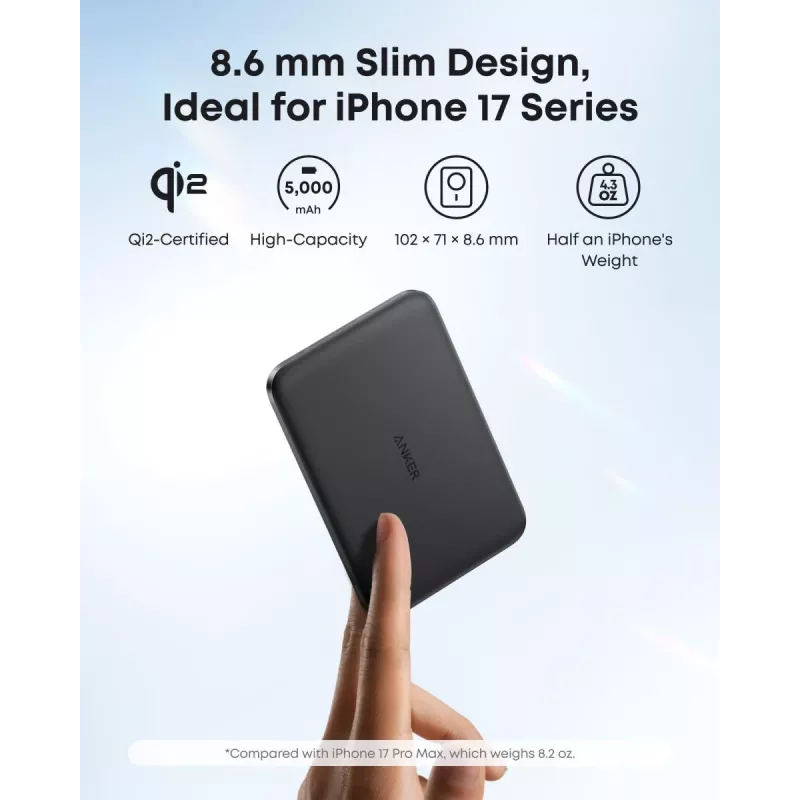 ANKER Nano Magnetic Wireless Power Bank 5000mah 15w zwart