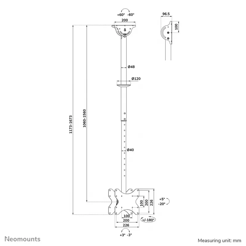 Neomounts tv-plafondsteun CL35-340BL22 max. gewicht 45 kg 23-42 inch