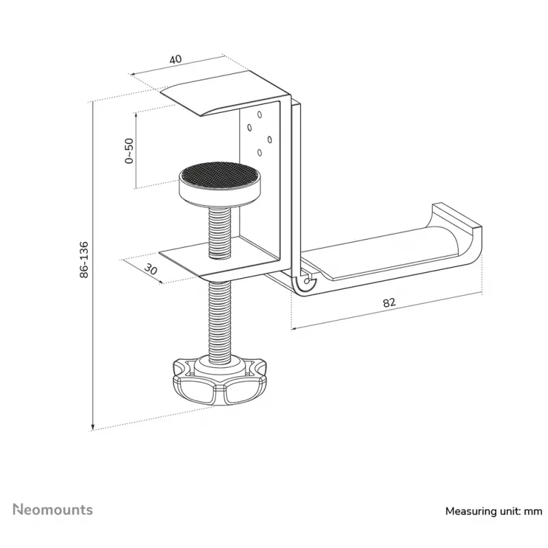 Neomounts ADS11-171SL headsethouder, universeel, met klembevestiging, aluminium, zilver