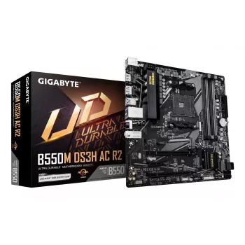 GIGABYTE B550M DS3H AC R2 moederbord - AMD Ryzen 5000 CPU's, 5+3 fasen VRM, tot 4733 MHz DDR4 (OC), 1x PCIe 4.0 + 1x PCIe 3.0 M.2, Wi-Fi 5, 1 GbE LAN, USB 3.2 Gen 1