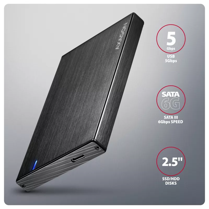 Axagon EE25-XA6C compacte aluminium USB-C 5 Gbit/s – SATA 6G externe behuizing voor 2,5 inch SSD/HDD