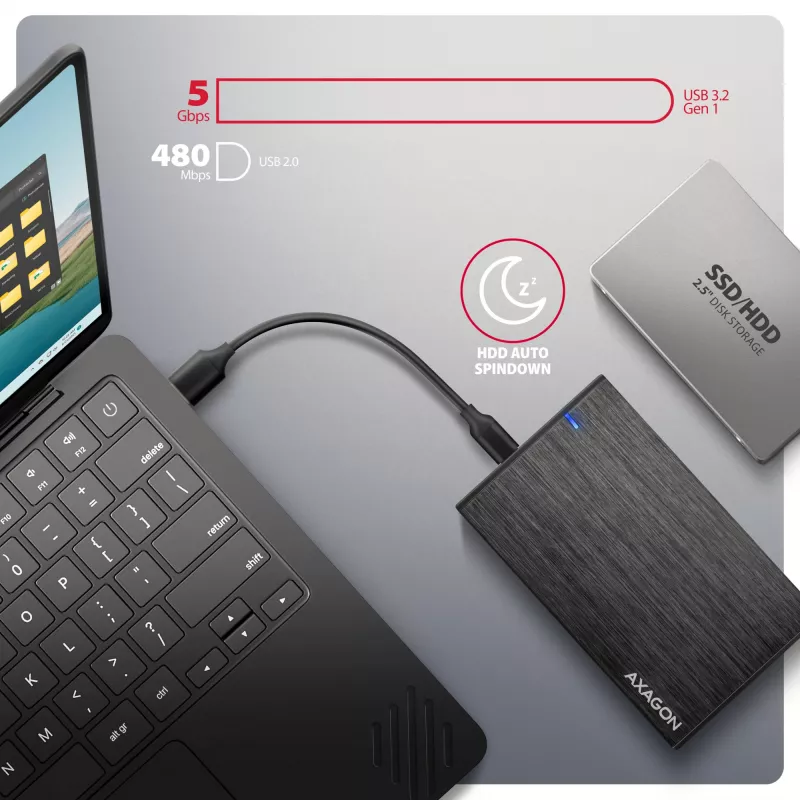 Axagon EE25-XA6C compacte aluminium USB-C 5 Gbit/s – SATA 6G externe behuizing voor 2,5 inch SSD/HDD