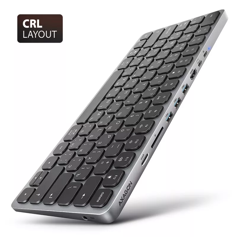 Axagon HMC-KB-CRL, USB 5Gbps hub met toetsenbord, HDMI 4K/60Hz, 3x USB-A, SD/mSD, audio, PD100, Cyrillische layout