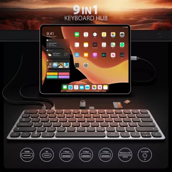 Axagon HMC-KB-NRD, USB 5Gbps hub met toetsenbord, HDMI 4K/60Hz, 3x USB-A, SD/mSD, audio, PD100, Noordse layout