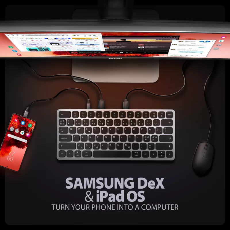 Axagon HMC-KB-NRD, USB 5Gbps hub met toetsenbord, HDMI 4K/60Hz, 3x USB-A, SD/mSD, audio, PD100, Noordse layout