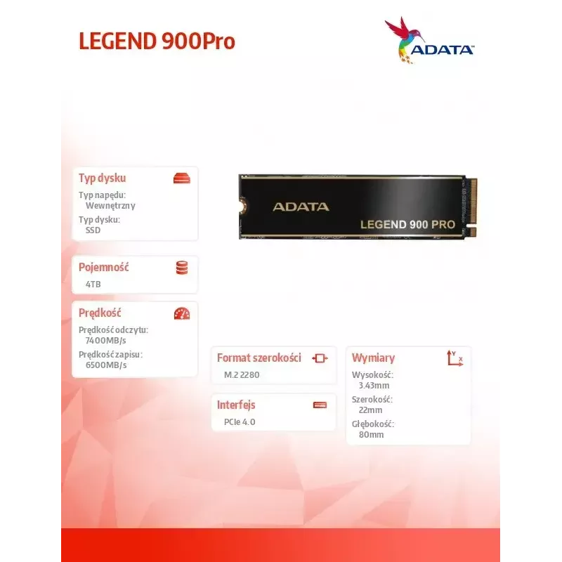 SSD-schijf ADATA 4 TB M.2 PCIe 4x4 SLEG-900P-4TCS