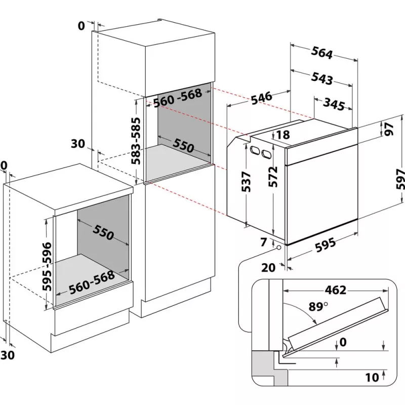 Whirlpool WOI4S8CM1SXA 73 L zwart, roestvrijstaal