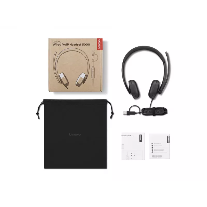 Lenovo VoIP-headset 5000 bedrade hoofdband kantoor/callcenter USB Type-C zwart