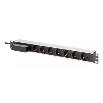 DIGITUS PDU - 1U aluminium rackmount 7x veiligheidsstopcontact 16A 4000W 250VAC 50/60Hz 1x aardlekschakelaar