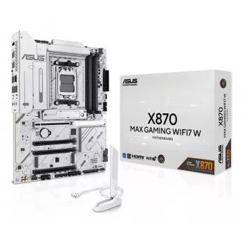 Moederbord ASUS X870 MAX GAMING WIFI7 W ATX — AMD X870, socket AM5, DDR5, 4 DIMM, Wi‑Fi 7, 2,5Gb LAN