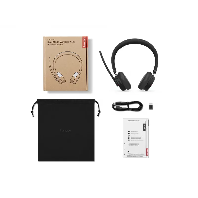 Lenovo 6550 Headset draadloos hoofdband kantoor/callcenter USB Type-C Bluetooth zwart