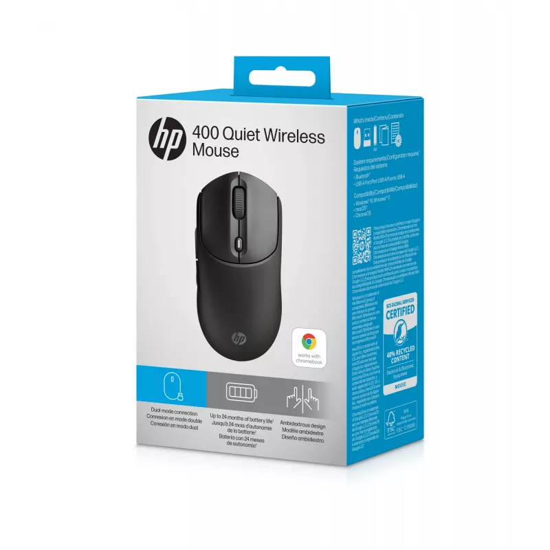 HP 400 Quiet zwart draadloze muis, dubbelhandig, RF draadloos + Bluetooth, 6000 DPI, zwart