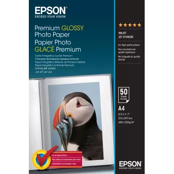 Epson Premium Glossy Photo Paper - A4 - 50 vel, glanzend, 255 g/m², A4, wit, 50 vel, 1 stuk