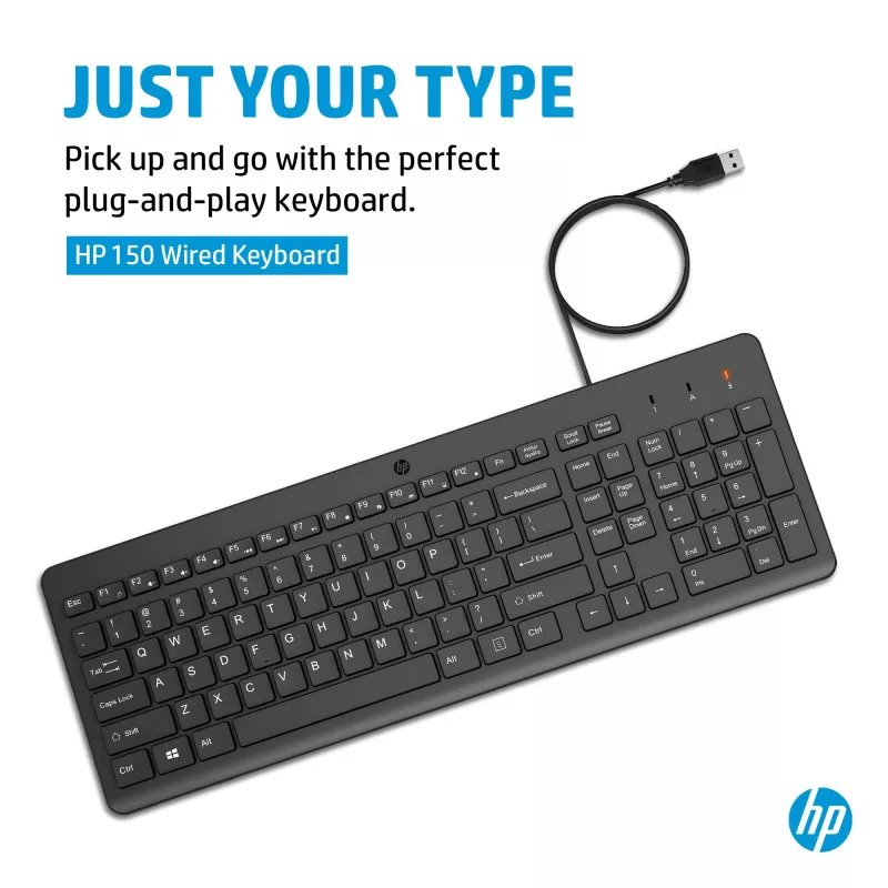 HP 150 bedrade toetsenbord, full-size (100%), bedraad, USB, mechanisch, QWERTY, zwart