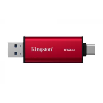 Externe SSD Kingston 512 GB Dual USB-A/USB-C draagbaar, USB 3.2 Gen 2, lezen 1050 MB/s, schrijven 950 MB/s, zwart/rood