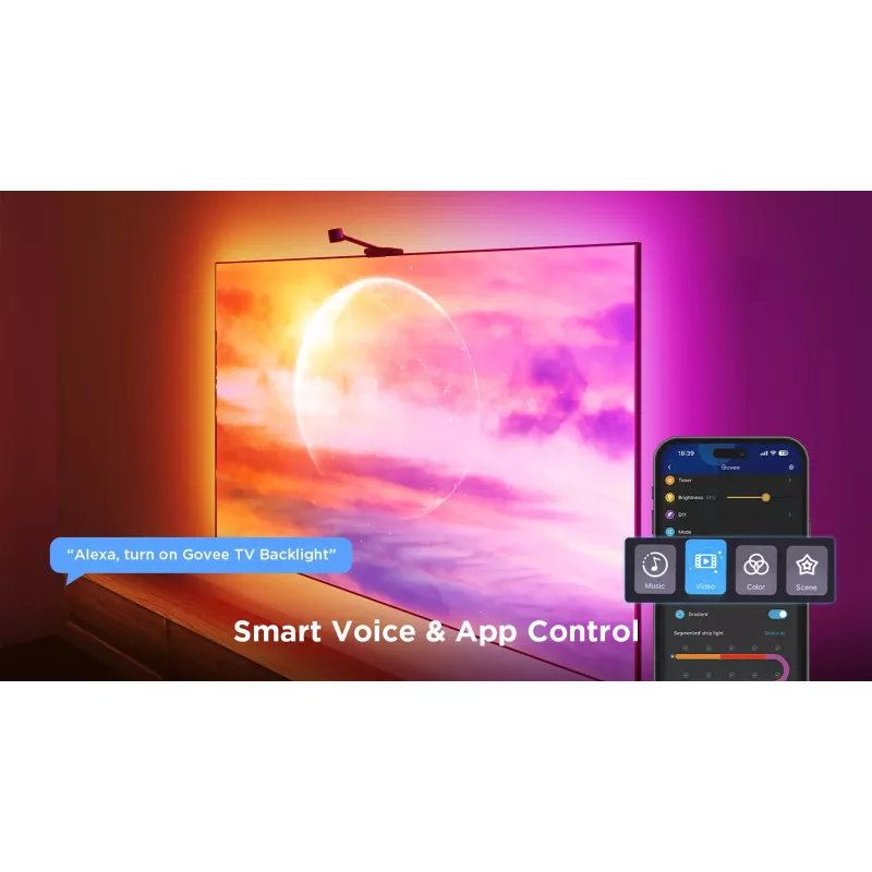 Smart Strip Light Govee H6098 — Wi-Fi/Bluetooth, zwart, 2 kWh/1000h, energieklasse G