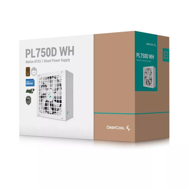 Voeding DeepCool PL750D WH — 750 W, ATX 20+4-pin, 80 PLUS Bronze, 120mm-ventilator, wit