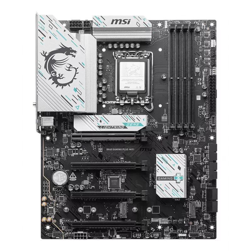 Moederbord MSI B860 GAMING PLUS WIFI — Intel B860, LGA 1851, ATX, DDR5, 4x DIMM, 3x M.2, Wi‑Fi 7, 5GbE