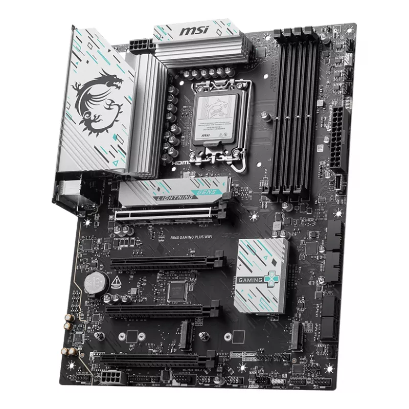 Moederbord MSI B860 GAMING PLUS WIFI — Intel B860, LGA 1851, ATX, DDR5, 4x DIMM, 3x M.2, Wi‑Fi 7, 5GbE