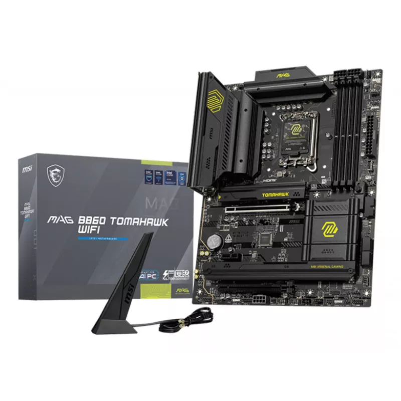 Moederbord MSI MAG B860 TOMAHAWK WIFI — Intel B860, LGA 1851, ATX, DDR5, 4x DIMM, 3x M.2, Wi‑Fi 7, 5GbE