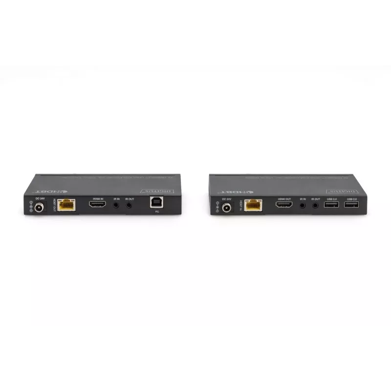DIGITUS HDBaseT KVM-extender set. 150m 4K/60Hz. USB 2.0. PoC. IR. zwart