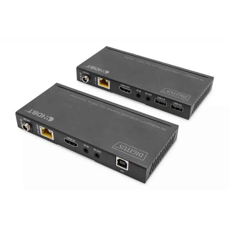 DIGITUS HDBaseT KVM-extender set. 150m 4K/60Hz. USB 2.0. PoC. IR. zwart