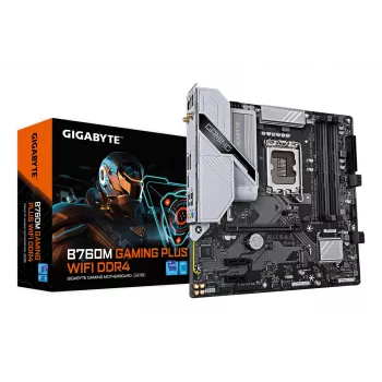 GIGABYTE B760M GAMING PLUS WIFI DDR4 moederbord – ondersteunt Intel Core CPU's van de 14e generatie, 4+1+1 fasen VRM, tot 5333 MHz DDR4 (OC), 2x PCIe 4.0 M.2, Wi-Fi 6, 1 GbE LAN, USB 3.2 Gen 1