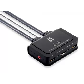 LevelOne 2-poorts USB HDMI-kabel KVM-switch, 1920 x 1200 pixel, zwart, grijs
