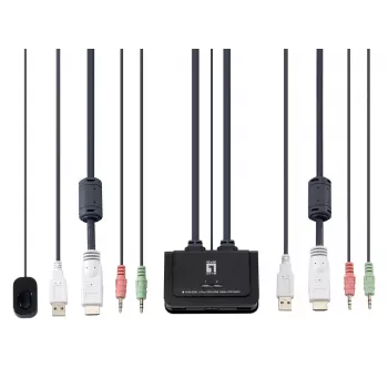 LevelOne 2-poorts USB HDMI-kabel KVM-switch, 1920 x 1200 pixel, zwart, grijs