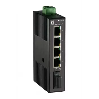 LevelOne 5-poorts Fast Ethernet industriële switch, DIN-rail, 1 x SC multimode vezel, -20 °C tot 70 °C
