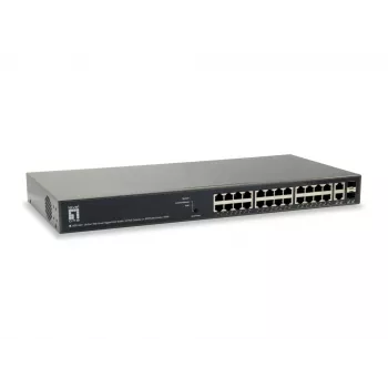LevelOne TURING 26-poorts web smart Gigabit PoE-switch, 24 PoE-uitgangen, 2 x SFP/RJ45 combo, 185W, 802.3at/af PoE